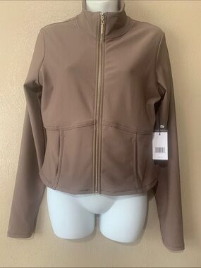 Jason Wu size M Zip-Front Lightly Ribbed Active Jacket in Taupe NWT